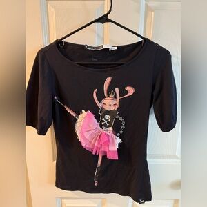 Sportmax Black Tee with Pink Ballerina Graphic
